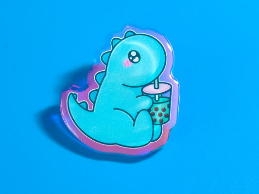 Bubble Tea Dinosaur Pin