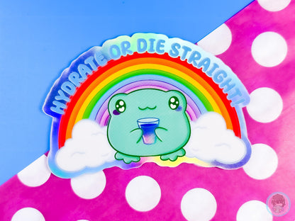 Hydrate Or Die Straight Rainbow Holographic Frog Sticker