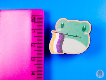 Nonbinary Pride Frog Wooden Pin